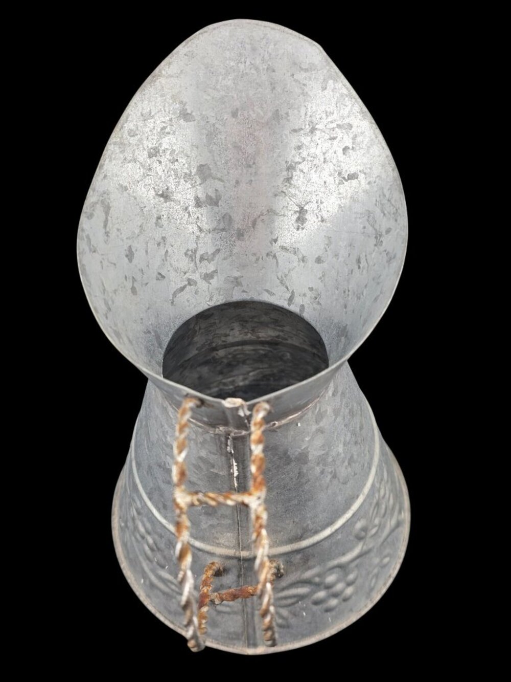 Galvanized Metal Pitcher With Embossed Floral Design & Twisted Handle - Picture 8 of 15